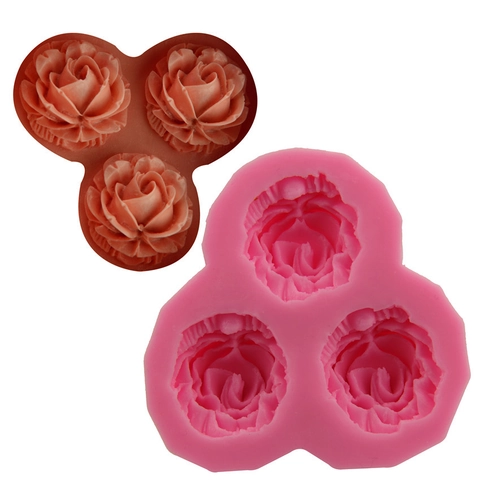 Stampo in Silicone a Forma di Rosa a Tre Fori per Torte Fondente Cioccolato Caramelle Sapone Strumento da Cucina Fai da Te