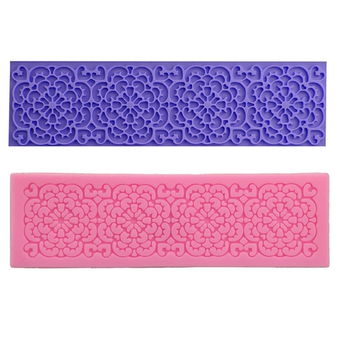Molde de Silicona con Patrón de Encaje para Fondant de Pasteles Herramienta de Repostería DIY Relieve de Volutas Decoración