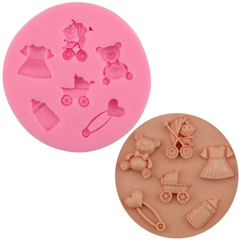 Baby Shower Theme Silicone Mold For Fondant Cake Decorating DIY Baking Tool Stroller Milk Bottle Shape Chocolate Mold