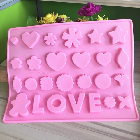 Molde de Silicona Rosa para Chocolate LOVE Corazón Estrella Flor Hombre de Jengibre Herramienta de Repostería DIY