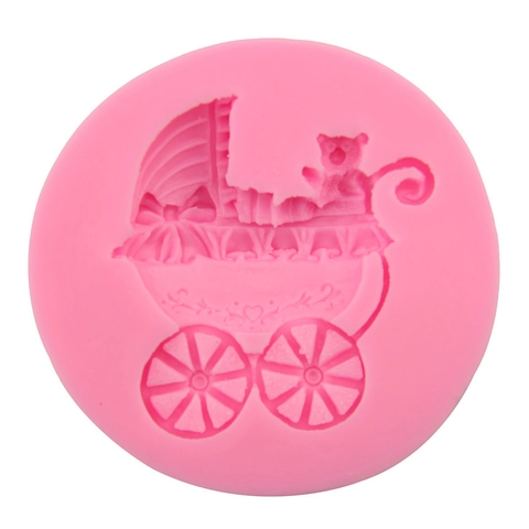 Bär Kinderwagen Silikon Fondantform Süßer Teddybär Babywagen Form 3D Tortendekorationswerkzeug Für DIY Backen Schokolade