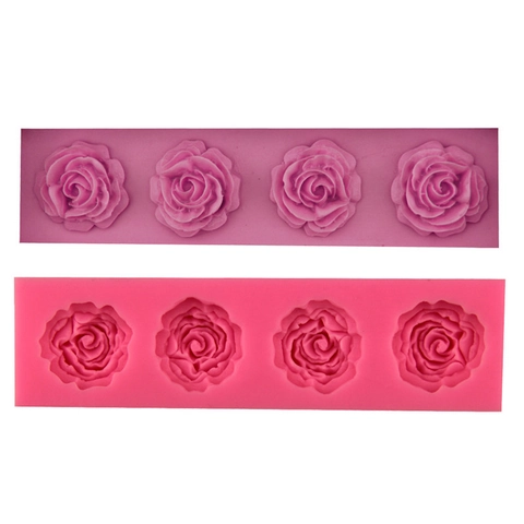 3D Τριαντάφυλλο Καλούπι Σιλικόνης 4 Θέσεων DIY Εργαλείο Ζαχαροπλαστικής για Φοντάν Σοκολάτα Σαπούνι Διακόσμηση Τούρτας