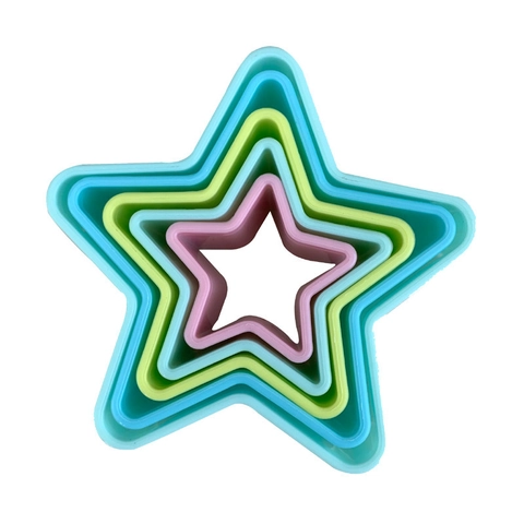 5pcs Star Shape Plastic Cookie Cutter Set Colorful Five Pointed Star Fondant Mold Fruit Cutting Baking Cake Decoration Tools