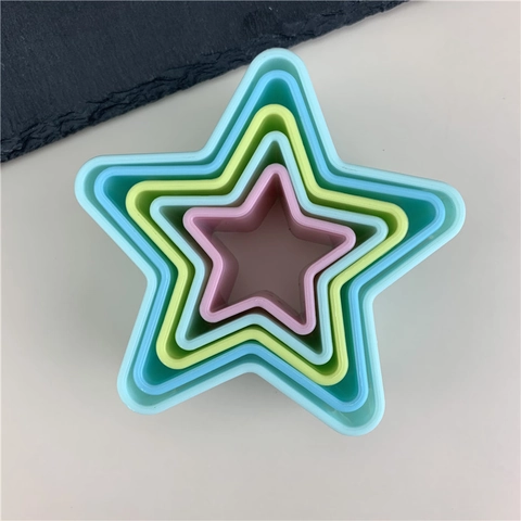 5pcs Star Shape Plastic Cookie Cutter Set Colorful Five Pointed Star Fondant Mold Fruit Cutting Baking Cake Decoration Tools