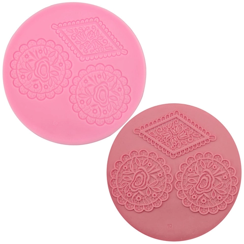 Molde de Silicona Redondo para Encaje de Pastel DIY Rosa Floral Fondant Tapete de Relieve Herramienta de Horneado para Bodas