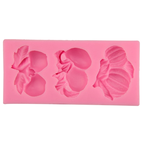 Molde De Silicona Para Fondant De Frutas Y Verduras 3 Cavidades Manzana Melocotón Calabaza DIY Horneado Molde De Chocolate