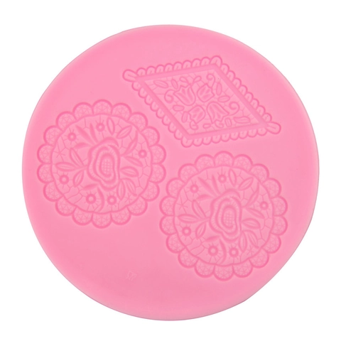 Molde de Silicona Redondo para Encaje de Pastel DIY Rosa Floral Fondant Tapete de Relieve Herramienta de Horneado para Bodas