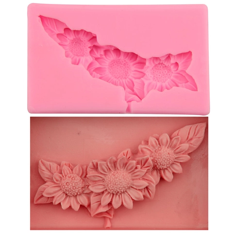 3 Cavity Zonnebloem Fondant Siliconen Vorm 3D Bloem Taart Decoreren Vorm DIY Gebak Bakken Keukengerei Voor Chocolade Snoep Hars Zeep Decoratie