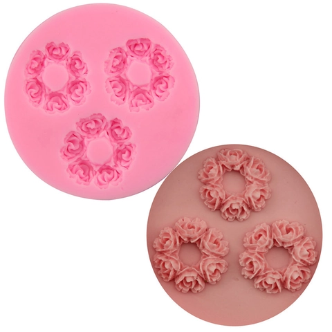3 Holes Rose Flower Silicone Fondant Cake Mold Round Rose Shape Chocolate Candy Soap Resin Clay DIY Baking Tool Kitchen Decorative Mold