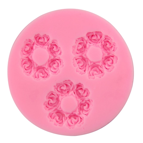 3 Holes Rose Flower Silicone Fondant Cake Mold Round Rose Shape Chocolate Candy Soap Resin Clay DIY Baking Tool Kitchen Decorative Mold