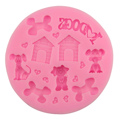 Dog Bone House Shaped Silicone Cake Mold I Love Dogs Cartoon Fondant DIY Baking Tool For Chocolate Candy Home Kitchen
