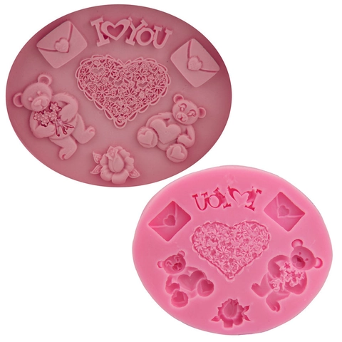 Bär Herz Silikon Kuchenform Fondant Schokolade Backwerkzeug Teddybär Rose Liebe Form DIY Seife Ton Form Valentinstag Geschenk