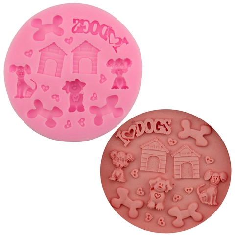 Dog Bone House Shaped Silicone Cake Mold I Love Dogs Cartoon Fondant DIY Baking Tool For Chocolate Candy Home Kitchen