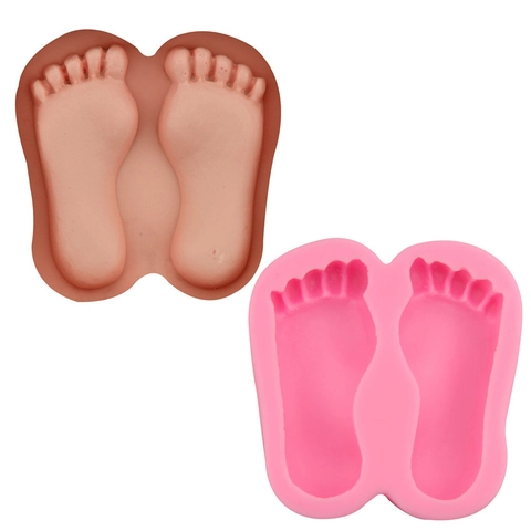 3D Baby Footprint Silicone Mold For Cake Fondant Chocolate Handmade Soap DIY Baking Tool Pink 7.2x7.2cm Cake Mold