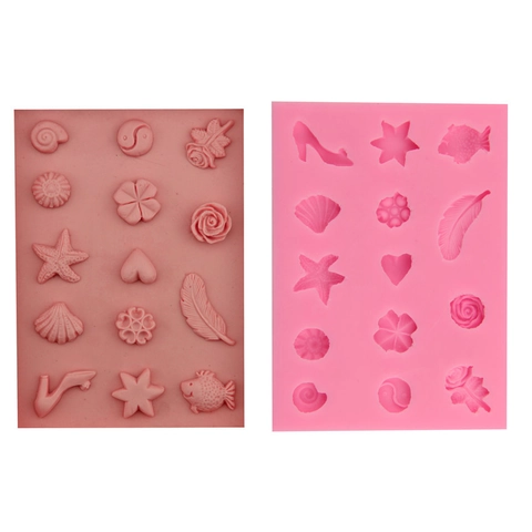 Silikon Blumen Muschel Seestern Fondant Tortenform DIY Backwerkzeug Schokolade Gelee Mousse Dekoration Backzubehör
