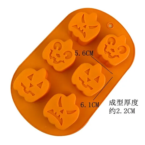 Molde de Silicona para Pasteles Calabaza de Halloween Jack-O'-Lantern 6 Cavidades Bandeja de Horno DIY Chocolate Gelatina Naranja
