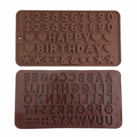 Alfabet en Cijfers Chocolade Siliconen Vorm Bruin Letters Figuren Gelei Fondant Taart Decoratie Tool DIY Bakvorm Keuken