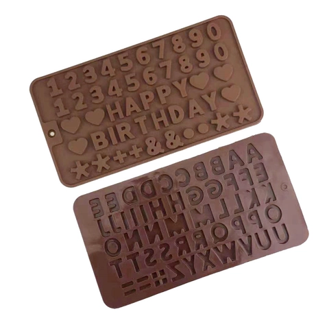 Alfabet en Cijfers Chocolade Siliconen Vorm Bruin Letters Figuren Gelei Fondant Taart Decoratie Tool DIY Bakvorm Keuken