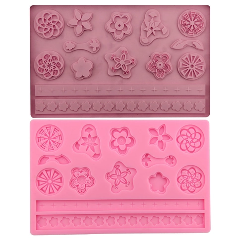 Silikon Fondant Kuchenform Blume Stern Spitze Rand Prägung Matte DIY Schokolade Sugarcraft Backwerkzeug Dekorative Tonform