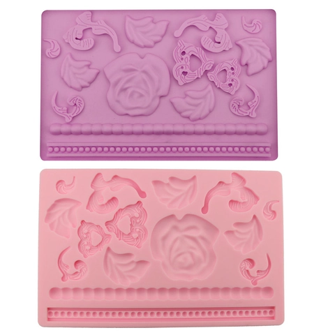 Rose Flower Silicone Fondant Mold DIY Sugarcraft Cake Decorating Tool Baking Mat For Chocolate Gumpaste Rose Leaf Border