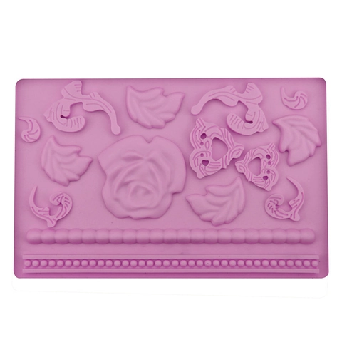 Rose Flower Silicone Fondant Mold DIY Sugarcraft Cake Decorating Tool Baking Mat For Chocolate Gumpaste Rose Leaf Border