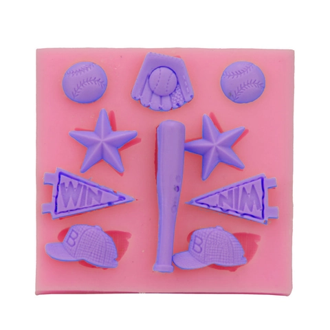 Baseball Theme Silicone Cake Mold Baseball Bat Cap Star Shaped DIY Fondant Baking Tool Chocolate Handmade Soap Craft Mold