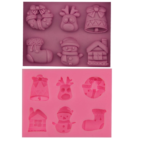 Christmas Silicone Cake Mold Snowman Elk Sock Bell Shape Chocolate Fondant Soap DIY Baking Tool Pink Kitchen Accessories