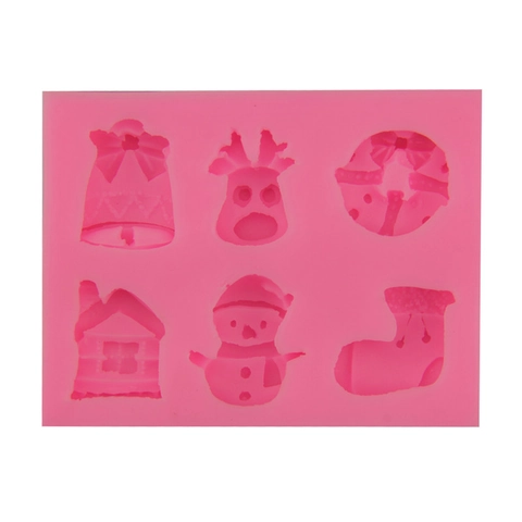Christmas Silicone Cake Mold Snowman Elk Sock Bell Shape Chocolate Fondant Soap DIY Baking Tool Pink Kitchen Accessories