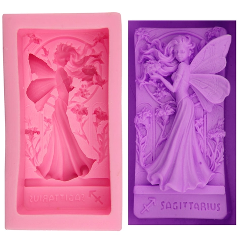 Molde de Silicona Sagitario Hada Ángel Relieve 3D Niña Alada DIY Jabón Artesanal Pastel Fondant Chocolate Herramienta