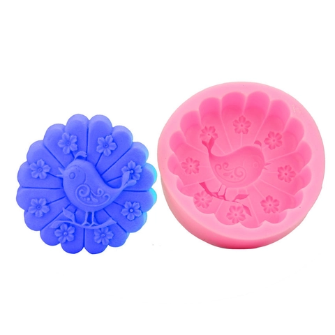 Peacock Floral Relief Silicone Mold 3D Bird Flower Fondant Cake Decorating DIY Handmade Soap Candle Resin Craft Baking Tool