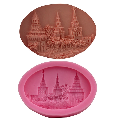 Classic Castle Silicone Mold DIY Fondant Cake Baking Tool For Soap Chocolate Jelly Muffin Moscow Architecture 3D Relief Mold
