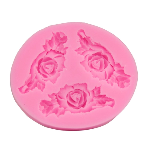 3-Blüten Mit Blatt Silikon Kuchenform DIY Fondant Backwerkzeug Rosenmuster Schokolade Seifenform Küche Backzubehör