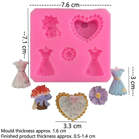 Siliconen Hart Jurk Boeket Taartvorm DIY Bakken Fondant Chocolade Ijsblokjesvorm Romantisch I Love You Reliëf Bakgereedschap