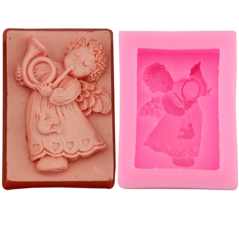 Engel Die Op Hoorn Blaast Siliconen Vorm Voor DIY Handgemaakte Zeep Taart Chocolade Fondant Bakken Reliëf Decor Vorm