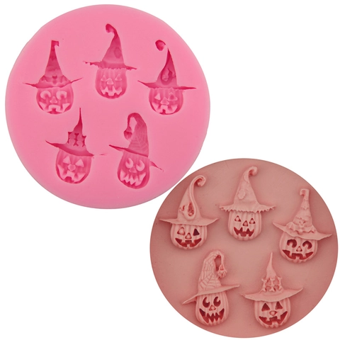 Halloween Pompoen Tovernaarshoed Siliconen Bakvorm Voor DIY Fondant Chocolade Snoep Jelly Decoratie Roze