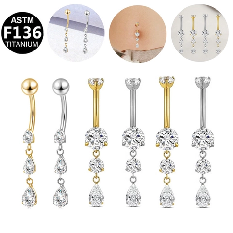 F136 Titanium Belly Button Ring Water Drop Zirconia Dangle Navel Piercing Jewelry For Women Fashion Summer Beach Gift