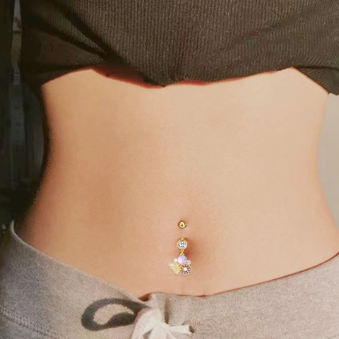 Surgical Steel Belly Button Ring Gold Silver Surgical Steel Navel Piercing Heart Cherry Scorpion Bull Head Snail Bone Jewelry For Women