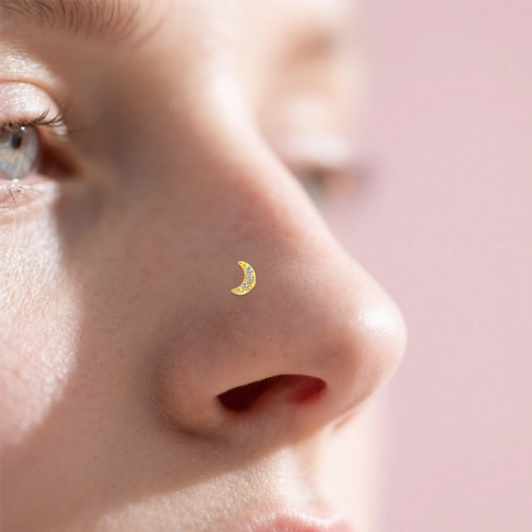 ASTM F136 Titan Nasenstecker Mond Schmetterling Böser Blick Zirkonia Eingelegt Körperpiercing Schmuck Gold Silber Schraub Nasenring Für Damen