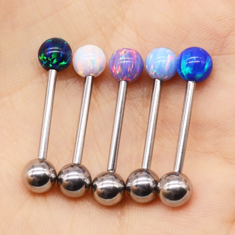 Piercing de Langue Haltère en Acier Inoxydable 316L Avec Boule en Opale Synthétique Bijoux de Corps Femme Homme Style Simple