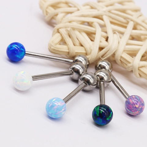 Piercing de Langue Haltère en Acier Inoxydable 316L Avec Boule en Opale Synthétique Bijoux de Corps Femme Homme Style Simple