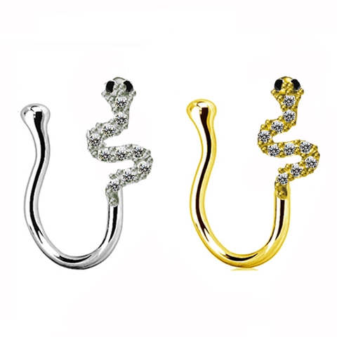 Brass Zircon Non-Piercing Nose Clip U-Shaped Fake Nose Ring Snake Cherry Moon Maple Leaf For Women Body Jewelry