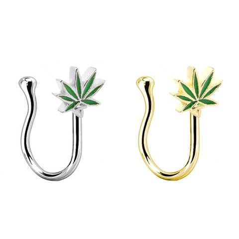 Brass Zircon Non-Piercing Nose Clip U-Shaped Fake Nose Ring Snake Cherry Moon Maple Leaf For Women Body Jewelry