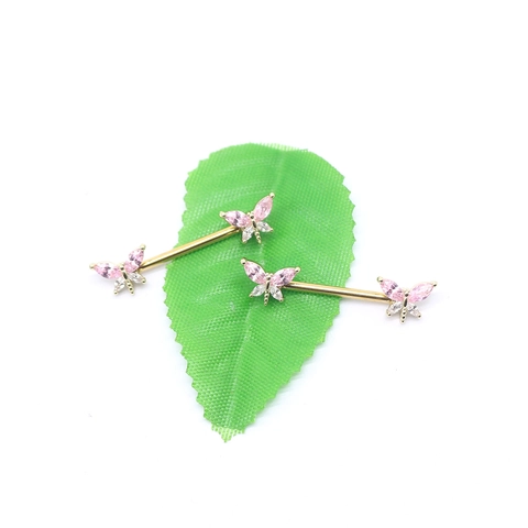 Dragonfly Nipple Ring Zirconia Copper Inlaid 316L Stainless Steel Bar Body Piercing Jewelry For Women Decorative Accessories