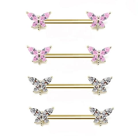 Dragonfly Nipple Ring Zirconia Copper Inlaid 316L Stainless Steel Bar Body Piercing Jewelry For Women Decorative Accessories