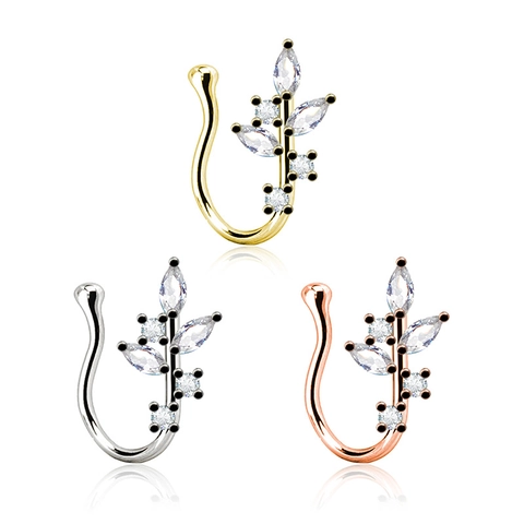 Copper Zirconia Inlaid U-Shaped Nose Clip Non-Pierced Nose Ring Butterfly Heart Moon Star Leaf Fake Piercing Jewelry For Women