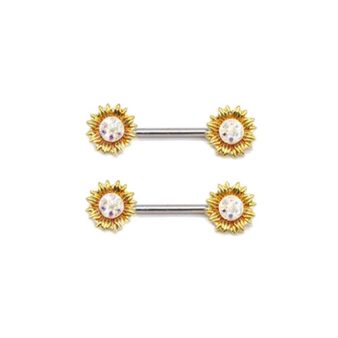 Stainless Steel Zinc Alloy Rhinestone Nipple Ring Sunflower Butterfly Daisy Body Piercing Jewelry For Women Trendy Stud