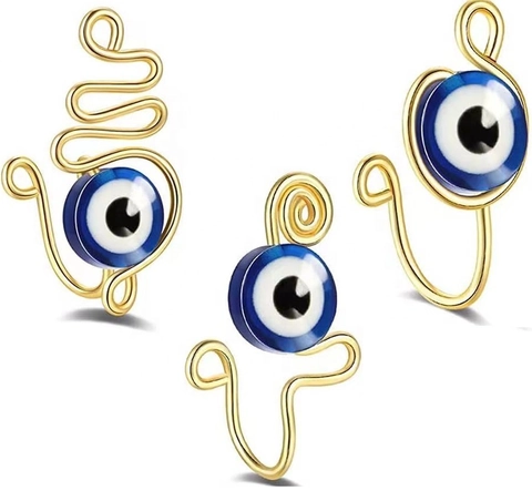 Evil Eye Nose Cuff Non Piercing Copper Fake Nose Ring Body Jewelry For Women Hand Wrapped Wire Design Bohemian Ethnic Style