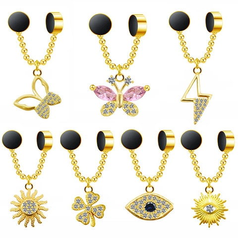 Non-Piercing Magnetic Stainless Steel Nose Ring Rhinestone Butterfly Clover Lightning Evil Eye Fake Piercing Jewelry For Women Men
