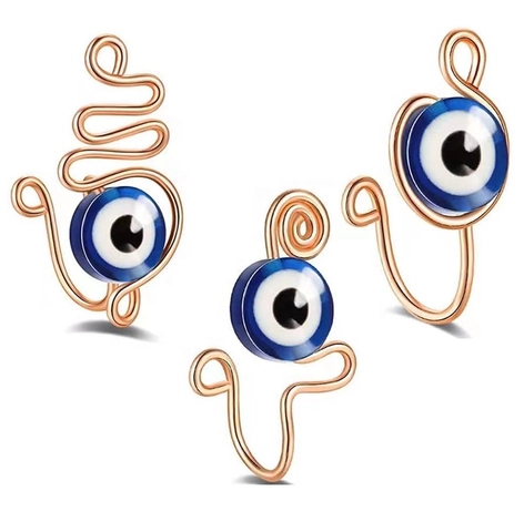 Evil Eye Nose Cuff Non Piercing Copper Fake Nose Ring Body Jewelry For Women Hand Wrapped Wire Design Bohemian Ethnic Style