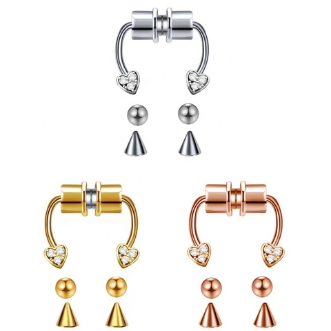 Magnetic Fake Septum Nose Ring Stainless Steel Non-Pierced Heart Bee Butterfly Zirconia Nose Ring For Women Punk Jewelry